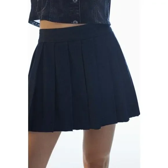 ZARA Pleated Dark Denim Raw Hem Cotton Skirt - Picture 1 of 6